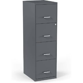 STAPLES 4-Drawer Vertical File Cabinet, Letter Size Documents, Lockable, 18.9" D x 14.3" W x 45.8" H, Charcoal