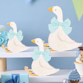 3 Pcs Silly Goose Birthday Party Decoration Pink Bow Wooden Silly Goose Baby Shower Decor Funny Table Centerpiece Gift for Party Favor Desk Tiered Tray, 5.9/4.7/3.9 Inch