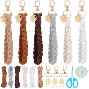FREEBLOSS 6 Set Macrame Keychain Lanyard Kit DIY Macrame Palm Leaf Keychain Kit with Instruction Macrame Wristlet Macrame Hanging Decor DIY Macrame Kit for Beginners