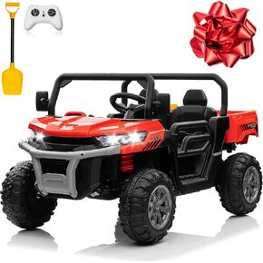 24V 4WD Ride on Truck Car w/4X200W Motor, Dump Bed, Gift Flower, 2 seaters, Remote Control, 4 Wheeler, LED Light, Music, 24 Volt Battery Powered Ride on Toys for Big Kids Girls 3-8, Pink