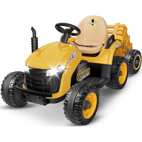 24V Ride On Tractor w/Tiltable & Detachable Trailer, 2x65W Motors, EVA Tires, Remote Control, Bluetooth, Shifter, Music, Electric Car for Kids, Green