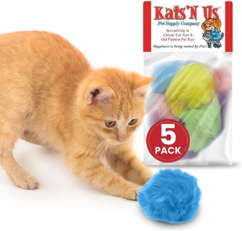Kats'N Us Cat Ball Toy with Real Rabbit Fur - Pom Pom Balls - Multicolored Cat Pom Pom Balls 5 Pack in Saudi Arabia