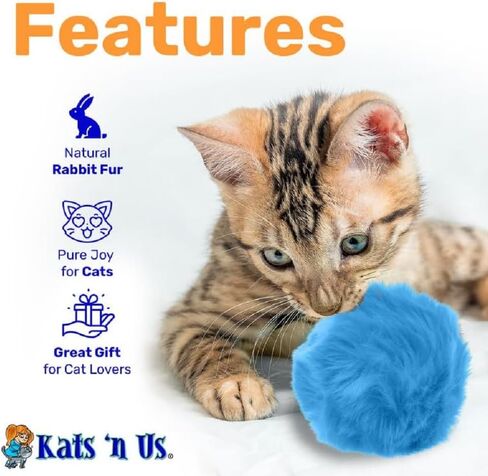Kats'N Us Cat Ball Toy with Real Rabbit Fur - Pom Pom Balls - Multicolored Cat Pom Pom Balls 5 Pack in Saudi Arabia