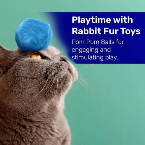 Kats'N Us Cat Ball Toy with Real Rabbit Fur - Pom Pom Balls - Multicolored Cat Pom Pom Balls 5 Pack in Saudi Arabia