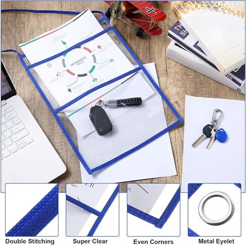 Epakh 30 Pack Shop Ticket Holders 9 x 12 Inch Work Order Plastic Sleeves Job Ticket Holders Dry Erase Repair Order Sleeves with Hanging Strap, Both Sides Clear(Red) in Kuwait