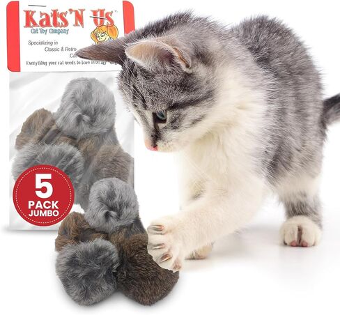 Kats'N Us Cat Ball Toy with Real Rabbit Fur - Pom Pom Balls - Multicolored Cat Pom Pom Balls 5 Pack in Saudi Arabia