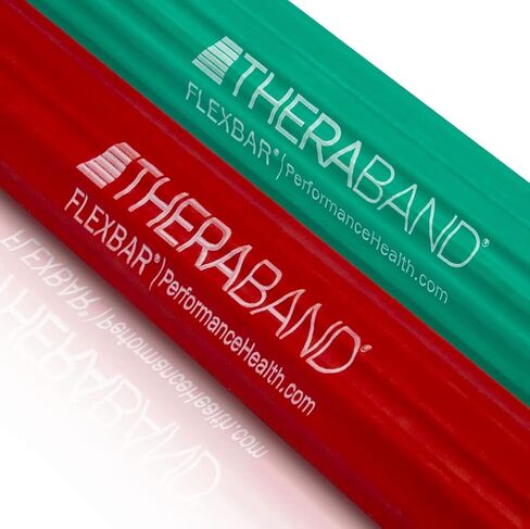 THERABAND FlexBar، شريط علاج مرفق التنس، يخفف آلام التهاب الأوتار ويحسن قوة القبضة، شريط مقاومة لمرفق لاعبي الغولف والتهاب الأوتار، متوسط ​​ثقيل، 2 حزمة، أخضر / أزرق in Saudi Arabia