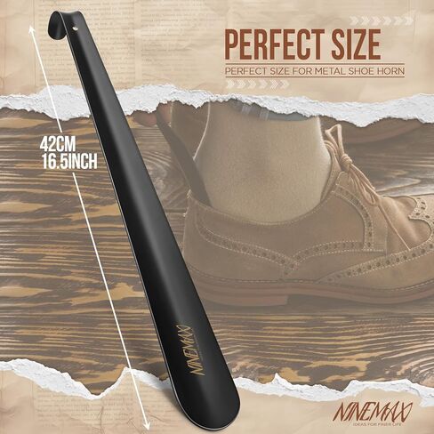 NINEMAX Shoe Horn Long Handle for Seniors,16.5" Long Shoehorn Metal for Men Women,Stainless Steel Shoe Horns with Hook Handle in Kuwait