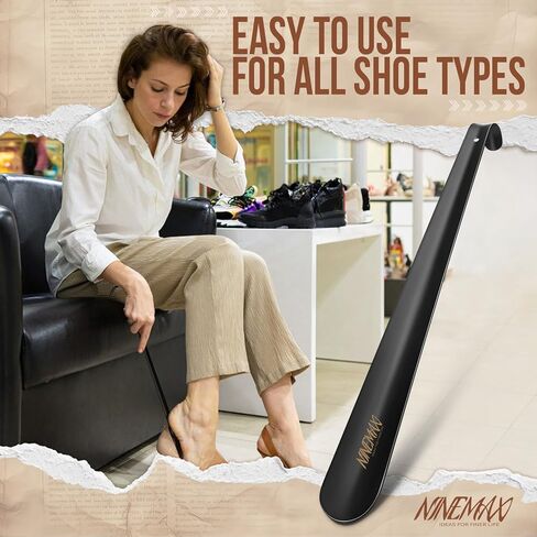 NINEMAX Shoe Horn Long Handle for Seniors,16.5" Long Shoehorn Metal for Men Women,Stainless Steel Shoe Horns with Hook Handle in Kuwait