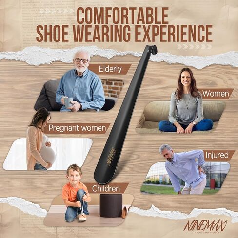 NINEMAX Shoe Horn Long Handle for Seniors,16.5" Long Shoehorn Metal for Men Women,Stainless Steel Shoe Horns with Hook Handle in Kuwait