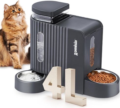 Gravity Cat Feeder and Water Dispenser with 304 Stainless Steel Bowls, 2 in 1 Automatic Cat Feeder with 180 Degree Rotatable Water Bowl, Large Capacity for Puppy Kitten Rabbits, Grey in Saudi Arabia