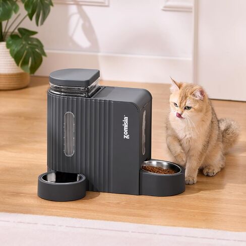 Gravity Cat Feeder and Water Dispenser with 304 Stainless Steel Bowls, 2 in 1 Automatic Cat Feeder with 180 Degree Rotatable Water Bowl, Large Capacity for Puppy Kitten Rabbits, Grey in Saudi Arabia