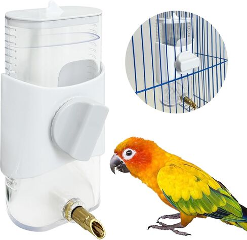 موزع مياه Pinvnby Bird 9.47 Fl Oz ببغاء التلقائي التلقائي ماء معلق موزع المياه الملحقات للطيور للببغاء بودجي لوف بيرد كوكاتييل فينش (أبيض) in Saudi Arabia