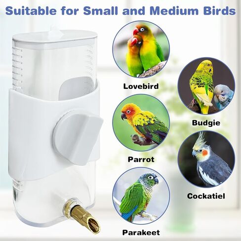 موزع مياه Pinvnby Bird 9.47 Fl Oz ببغاء التلقائي التلقائي ماء معلق موزع المياه الملحقات للطيور للببغاء بودجي لوف بيرد كوكاتييل فينش (أبيض) in Saudi Arabia
