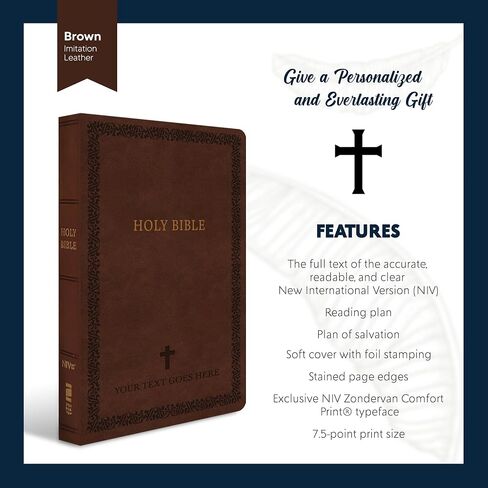 Personalized Soft Touch NIV Holy Bible with Custom Name Includes Up to 3 Rows of Text | Custom Gift for Christian & Religious Celebrations (Brown) in Saudi Arabia