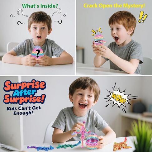 4PCS 3D Printed Dragon Eggs with Articulated Dragons,Mystery Toys Gifts for Kids Adults Easter Basket Stuffers Christmas Stocking Fillers Home Office Decor (Multicolor SetA-4pcs) in Kuwait