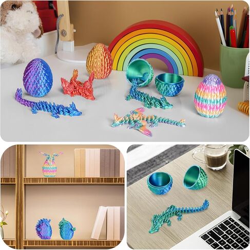 4PCS 3D Printed Dragon Eggs with Articulated Dragons,Mystery Toys Gifts for Kids Adults Easter Basket Stuffers Christmas Stocking Fillers Home Office Decor (Multicolor SetA-4pcs) in Kuwait