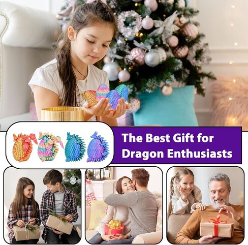 4PCS 3D Printed Dragon Eggs with Articulated Dragons,Mystery Toys Gifts for Kids Adults Easter Basket Stuffers Christmas Stocking Fillers Home Office Decor (Multicolor SetA-4pcs) in Kuwait