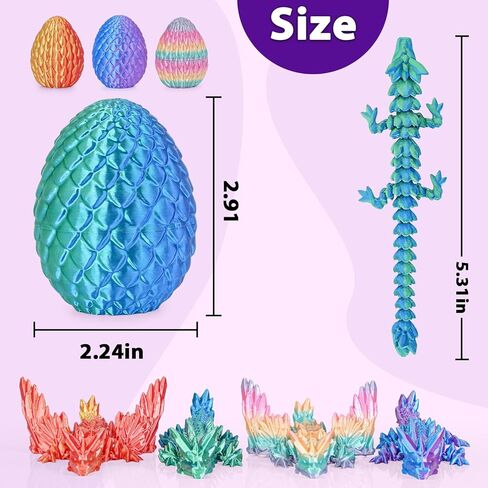 4PCS 3D Printed Dragon Eggs with Articulated Dragons,Mystery Toys Gifts for Kids Adults Easter Basket Stuffers Christmas Stocking Fillers Home Office Decor (Multicolor SetA-4pcs) in Kuwait