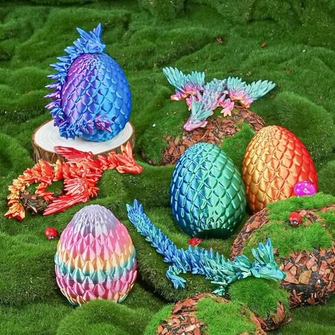 4PCS 3D Printed Dragon Eggs with Articulated Dragons,Mystery Toys Gifts for Kids Adults Easter Basket Stuffers Christmas Stocking Fillers Home Office Decor (Multicolor SetA-4pcs) in Kuwait