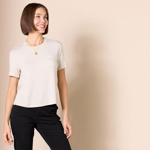 Amazon Essentials Women's Jersey Relaxed-Fit Short-Sleeve Crewneck Pocket T-Shirt, Pack of 2 in Saudi Arabia