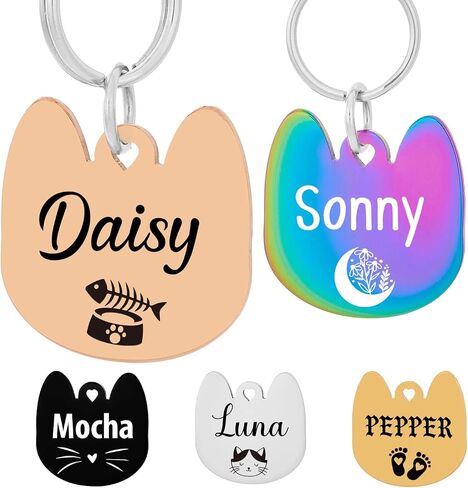 Personalized Pattern Cat and Dog ID Tags,Lovely pet Dog Tags Engraved,Customize Tags for Small Pets and Large Dogs.9 Shapes of Double-Sided Laser Engraved Stainless Steel Dog Tags (Circle) in Kuwait