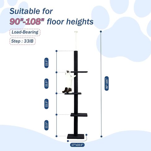 Max & Marlow Cat Tree Floor to Ceiling Cat Tower Height 95-108" Adjustable Kitten Tree Tall Climbing Tree with Carpet Scratching Post and Mat Cat Pole for Indoor Cats,Dark Brown in Kuwait