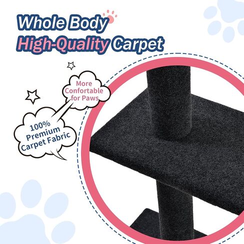 Max & Marlow Cat Tree Floor to Ceiling Cat Tower Height 95-108" Adjustable Kitten Tree Tall Climbing Tree with Carpet Scratching Post and Mat Cat Pole for Indoor Cats,Dark Brown in Kuwait