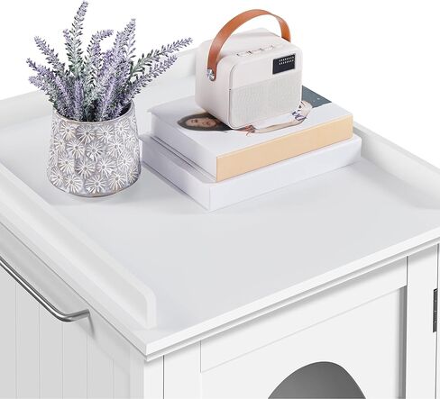 Yaheetech Cat Litter Box Enclosure, Hidden Litter Box Furniture with Side Towel Bar, Wooden Cat Washroom, Storage Cabinet, Indoor Pet House, Side Table Nightstand, White in Kuwait