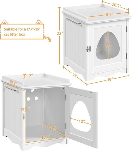 Yaheetech Cat Litter Box Enclosure, Hidden Litter Box Furniture with Side Towel Bar, Wooden Cat Washroom, Storage Cabinet, Indoor Pet House, Side Table Nightstand, White in Kuwait
