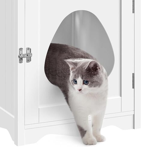 Yaheetech Cat Litter Box Enclosure, Hidden Litter Box Furniture with Side Towel Bar, Wooden Cat Washroom, Storage Cabinet, Indoor Pet House, Side Table Nightstand, White in Kuwait