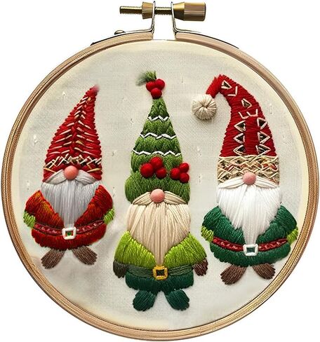 Christmas Embroidery Kit for Adults & Beginners - Gnomes & Cross Stitch Patterns, Cotton, Threads, Needles & Instructions (4 Pcs) in Saudi Arabia