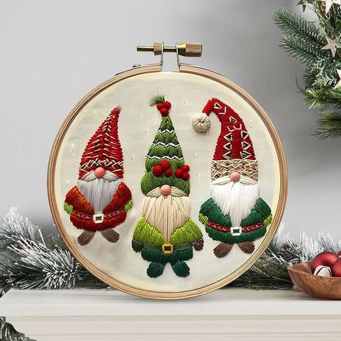 Christmas Embroidery Kit for Adults & Beginners - Gnomes & Cross Stitch Patterns, Cotton, Threads, Needles & Instructions (4 Pcs) in Saudi Arabia