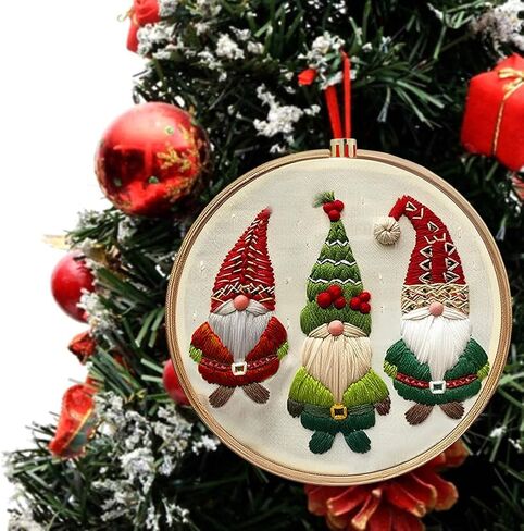 Christmas Embroidery Kit for Adults & Beginners - Gnomes & Cross Stitch Patterns, Cotton, Threads, Needles & Instructions (4 Pcs) in Saudi Arabia