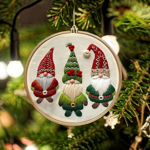 Christmas Embroidery Kit for Adults & Beginners - Gnomes & Cross Stitch Patterns, Cotton, Threads, Needles & Instructions (4 Pcs) in Saudi Arabia