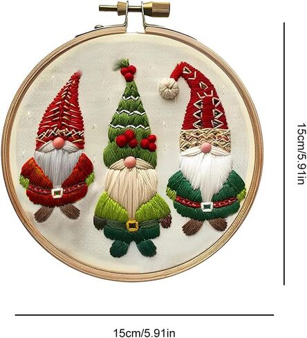 Christmas Embroidery Kit for Adults & Beginners - Gnomes & Cross Stitch Patterns, Cotton, Threads, Needles & Instructions (4 Pcs) in Saudi Arabia