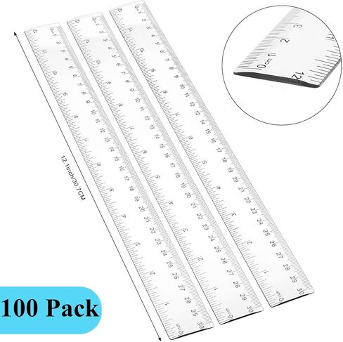 Zonon 100 Pieces 12 Inch Ruler Bulk Clear Plastic Flexible Straight Metric Rulers with Centimeters and Inches Drafting Measuring Tool for Classroom School Students Education in Saudi Arabia