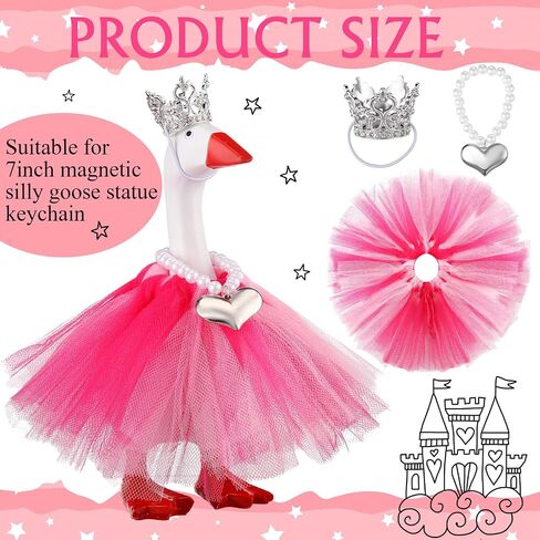 7 Inch Mini Desk Goose Outfits with Crystal Rhinestone Tiara Crown Necklace Tutu Dress Magnetic Goose Key Holder Princess Customs for Magnetic Duck Statue Desk Key Holder Decor(Pink) in Saudi Arabia