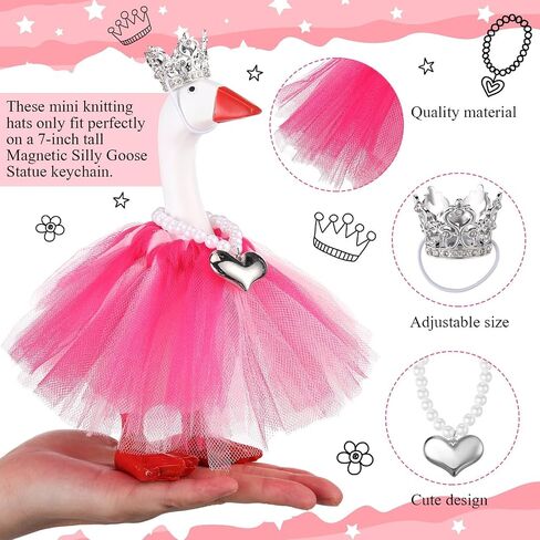 7 Inch Mini Desk Goose Outfits with Crystal Rhinestone Tiara Crown Necklace Tutu Dress Magnetic Goose Key Holder Princess Customs for Magnetic Duck Statue Desk Key Holder Decor(Pink) in Saudi Arabia