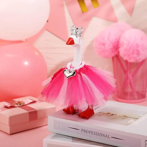 7 Inch Mini Desk Goose Outfits with Crystal Rhinestone Tiara Crown Necklace Tutu Dress Magnetic Goose Key Holder Princess Customs for Magnetic Duck Statue Desk Key Holder Decor(Pink) in Saudi Arabia