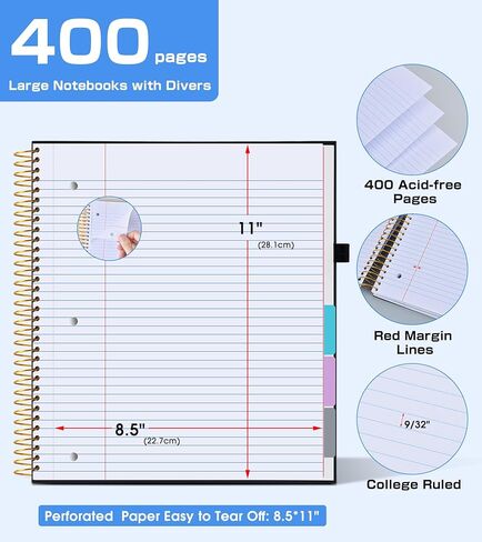5 محكم الكلية بالموضوع ، تم تحكم الكلية ، 80gsm ، دفتر غلاف لوردي ، دفتر دفتر دفتر ، مجلة مبطنة مع علامات تبويب قابلة للإزالة ، 400 صفحة 8.5 "x11" دفاتر كبيرة للأعمال المدرسية ، اللكم 3 حفرة ، أسود ، أسود in Kuwait
