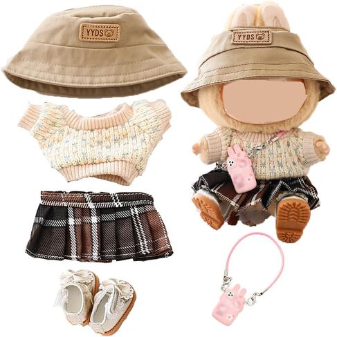 Clothes for Labubu Doll,Clothes for Dolls Accessories,Crocheta Sweater and Pleated Skirt 5 Pieces Set Doll Clothes Compatible with Labubu 15cm&17cm Doll,Doll Clothing Set Replacement (Pink) in Saudi Arabia