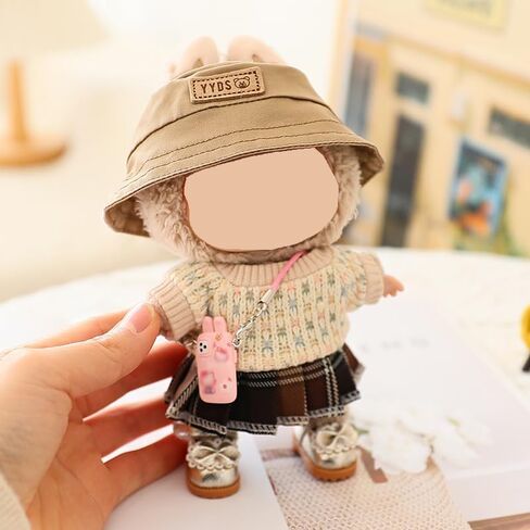 Clothes for Labubu Doll,Clothes for Dolls Accessories,Crocheta Sweater and Pleated Skirt 5 Pieces Set Doll Clothes Compatible with Labubu 15cm&17cm Doll,Doll Clothing Set Replacement (Pink) in Saudi Arabia