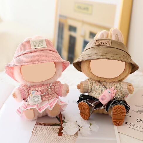 Clothes for Labubu Doll,Clothes for Dolls Accessories,Crocheta Sweater and Pleated Skirt 5 Pieces Set Doll Clothes Compatible with Labubu 15cm&17cm Doll,Doll Clothing Set Replacement (Pink) in Saudi Arabia