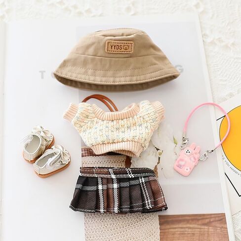 Clothes for Labubu Doll,Clothes for Dolls Accessories,Crocheta Sweater and Pleated Skirt 5 Pieces Set Doll Clothes Compatible with Labubu 15cm&17cm Doll,Doll Clothing Set Replacement (Pink) in Saudi Arabia