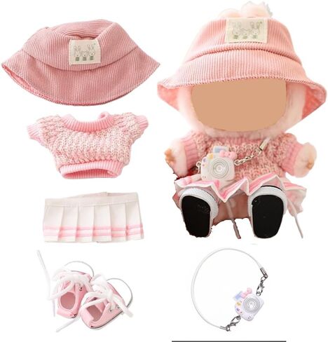 Clothes for Labubu Doll,Clothes for Dolls Accessories,Crocheta Sweater and Pleated Skirt 5 Pieces Set Doll Clothes Compatible with Labubu 15cm&17cm Doll,Doll Clothing Set Replacement (Pink) in Saudi Arabia