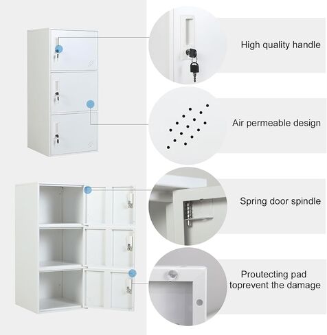 3 Door Metal Vertical Storage Locker for School, Office, Home,Gym,Stackable Steel Storage Cabinet with Lock,Anti-Falling Device. (3 Door, White) in Saudi Arabia