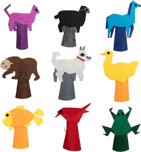 Felt Color Brown Bear Finger Puppets, 9pcs Feeling Sorting Red Bird, Yellow Duck, Green Frog, White Dog, Goldfish, Purple Cat, Blue Horse, Black Sheep Finger Puppets for Kids Classroom Activities in Saudi Arabia