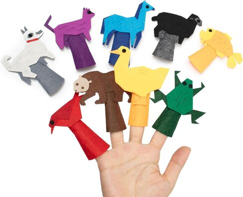Felt Color Brown Bear Finger Puppets, 9pcs Feeling Sorting Red Bird, Yellow Duck, Green Frog, White Dog, Goldfish, Purple Cat, Blue Horse, Black Sheep Finger Puppets for Kids Classroom Activities in Saudi Arabia