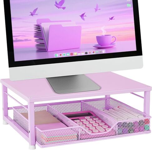 Wood Monitor Stand Riser, Laptop Stand for Desk, Office Desk Organizer and Accessories, Computer Desktop Shelf with Drawer and Pen Holder, Printer Stand for Home, Office, Dorm (Black Wood) in Kuwait